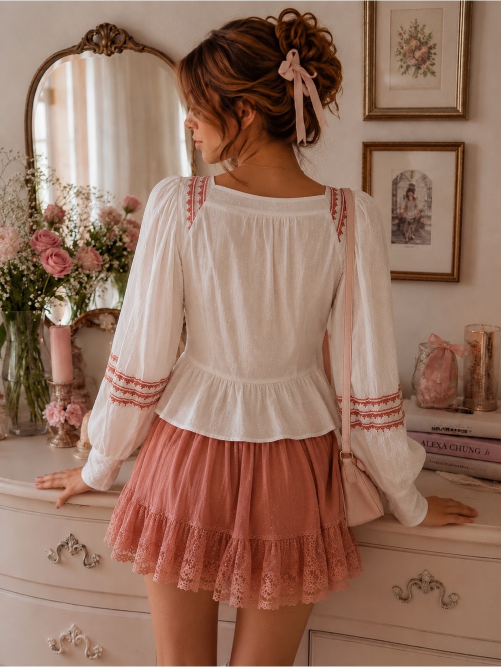 Universal Thread Embroidered Peplum Blouse | Coquette Cottagecore Romantic Top - Picture 2 of 13
